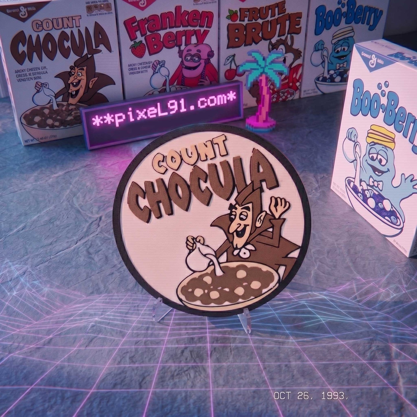 Retro Monster Cereal 3D Printed Coaster Set (4-Pack) with Holder