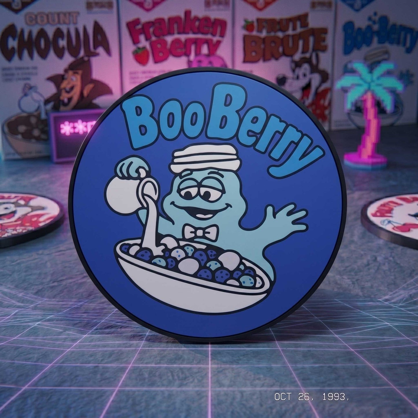 Retro Monster Cereal 3D Printed Coaster Set (4-Pack) with Holder