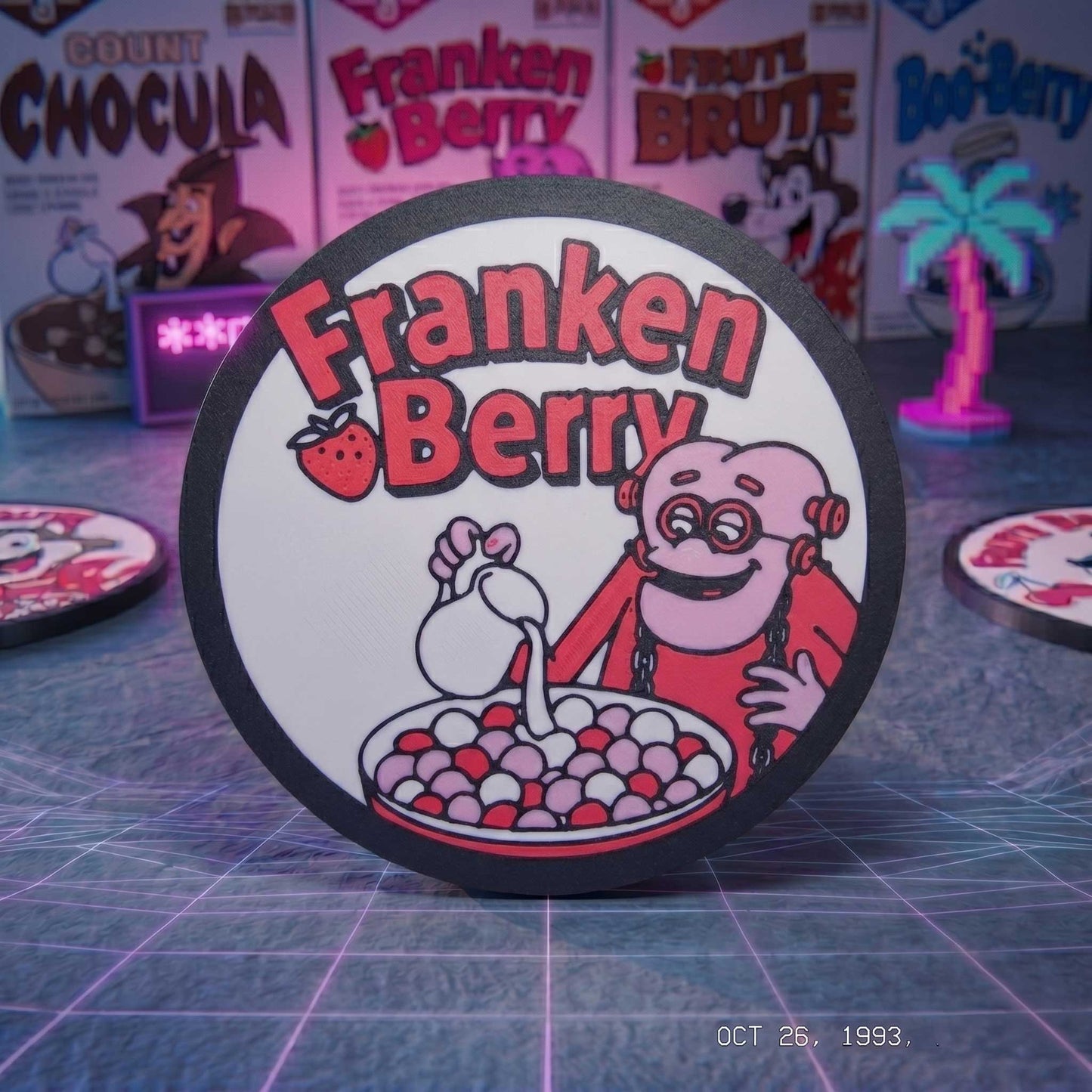 Retro Monster Cereal 3D Printed Coaster Set (4-Pack) with Holder