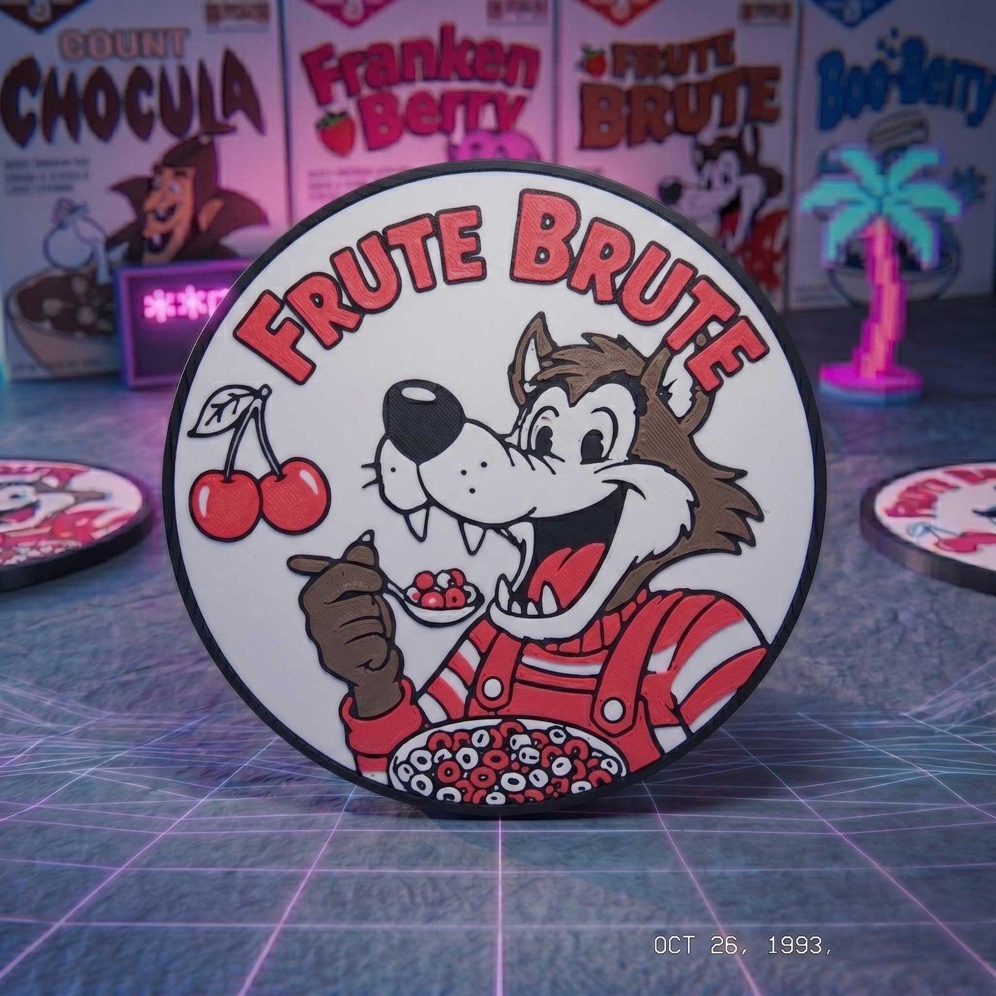 Retro Monster Cereal 3D Printed Coaster Set (4-Pack) with Holder
