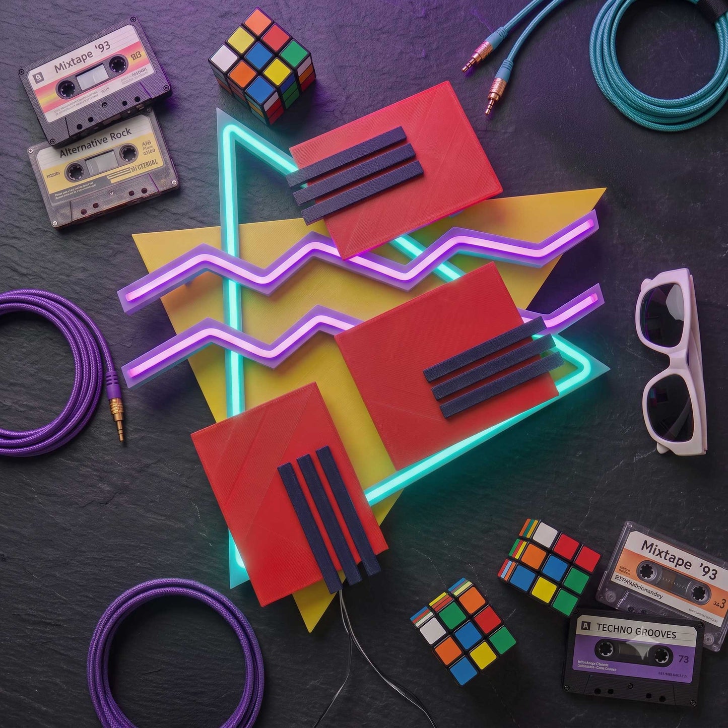 LED Neon Wall Art, The TripTik Neon Retro 80s 90s Vaporwave Sign, Memphis Geometric Light Up Decor, Handmade