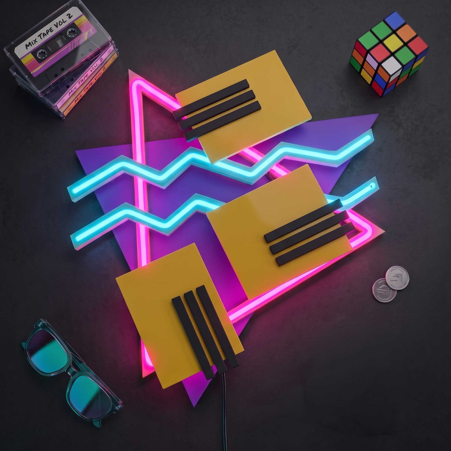 LED Neon Wall Art, The TripTik Neon Retro 80s 90s Vaporwave Sign, Memphis Geometric Light Up Decor, Handmade