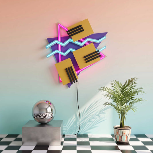 LED Neon Wall Art, The TripTik Neon Retro 80s 90s Vaporwave Sign, Memphis Geometric Light Up Decor, Handmade