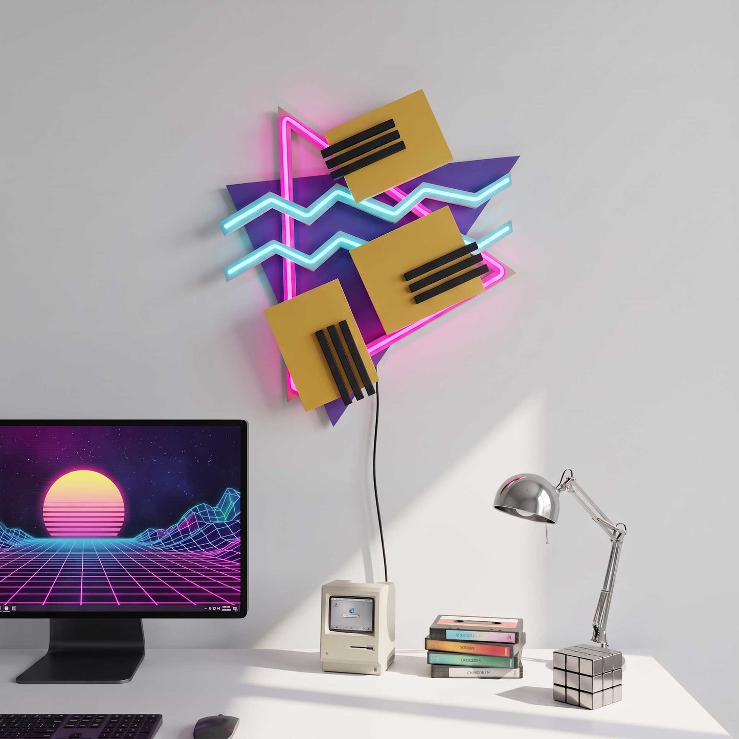 LED Neon Wall Art, The TripTik Neon Retro 80s 90s Vaporwave Sign, Memphis Geometric Light Up Decor, Handmade