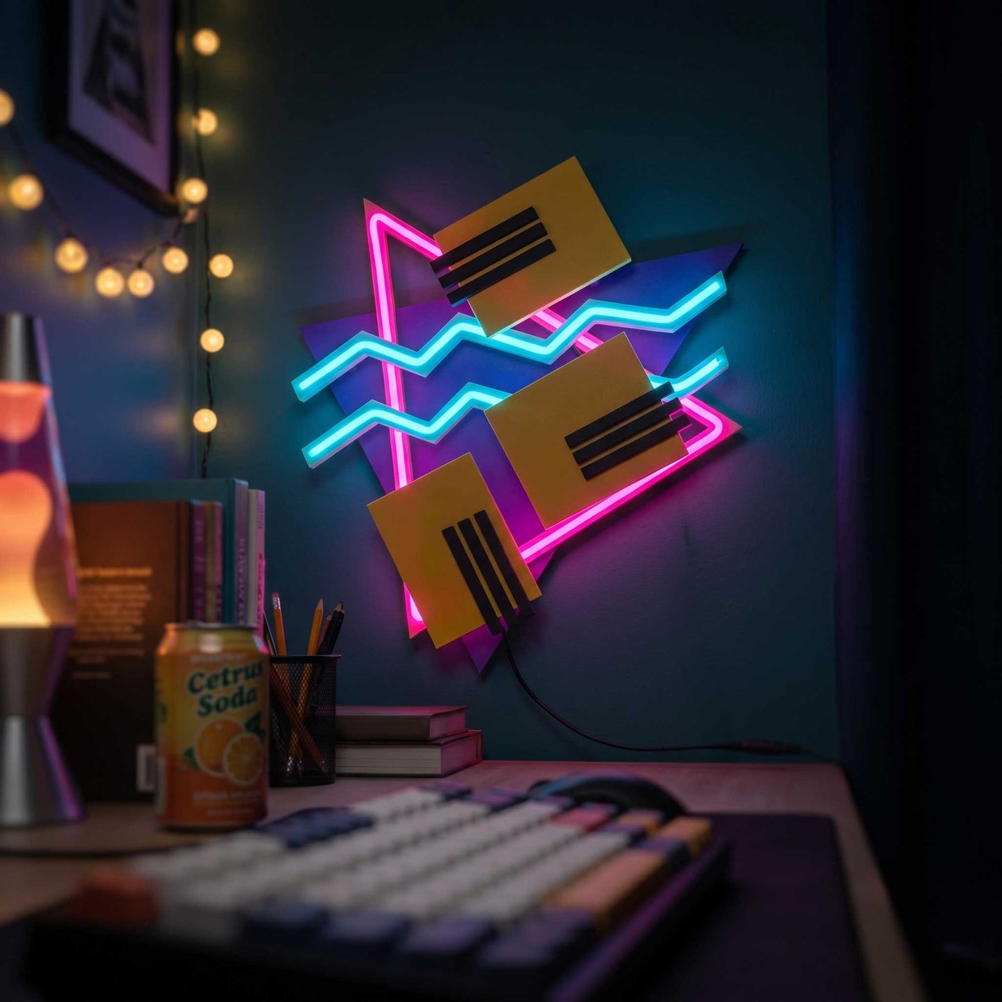 LED Neon Wall Art, The TripTik Neon Retro 80s 90s Vaporwave Sign, Memphis Geometric Light Up Decor, Handmade