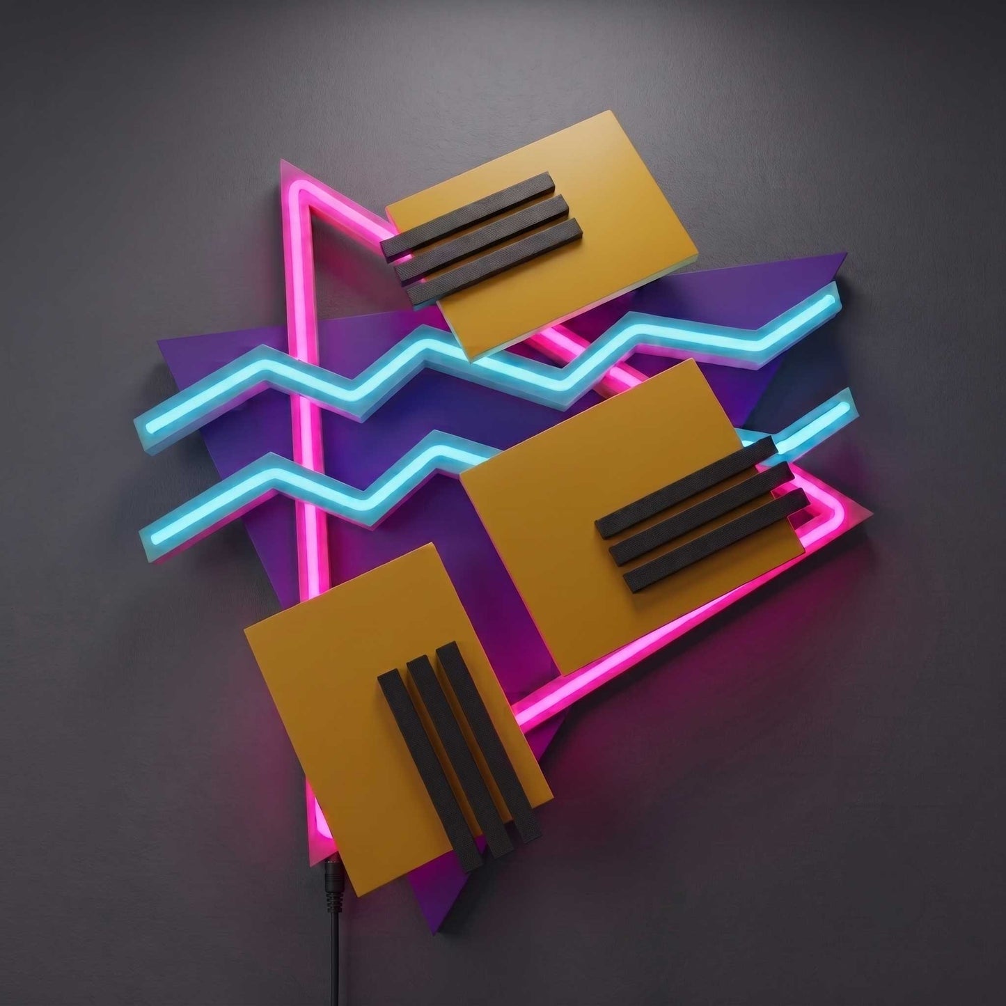 LED Neon Wall Art, The TripTik Neon Retro 80s 90s Vaporwave Sign, Memphis Geometric Light Up Decor, Handmade