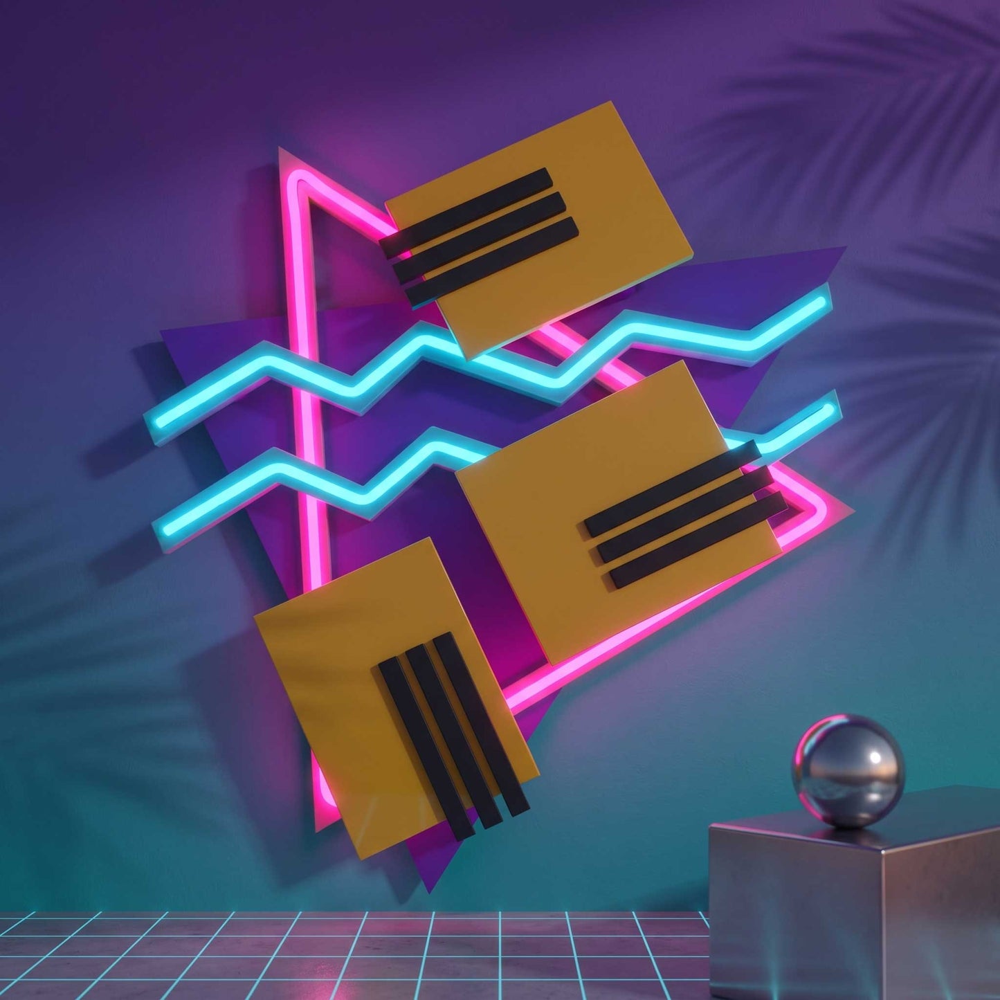 LED Neon Wall Art, The TripTik Neon Retro 80s 90s Vaporwave Sign, Memphis Geometric Light Up Decor, Handmade