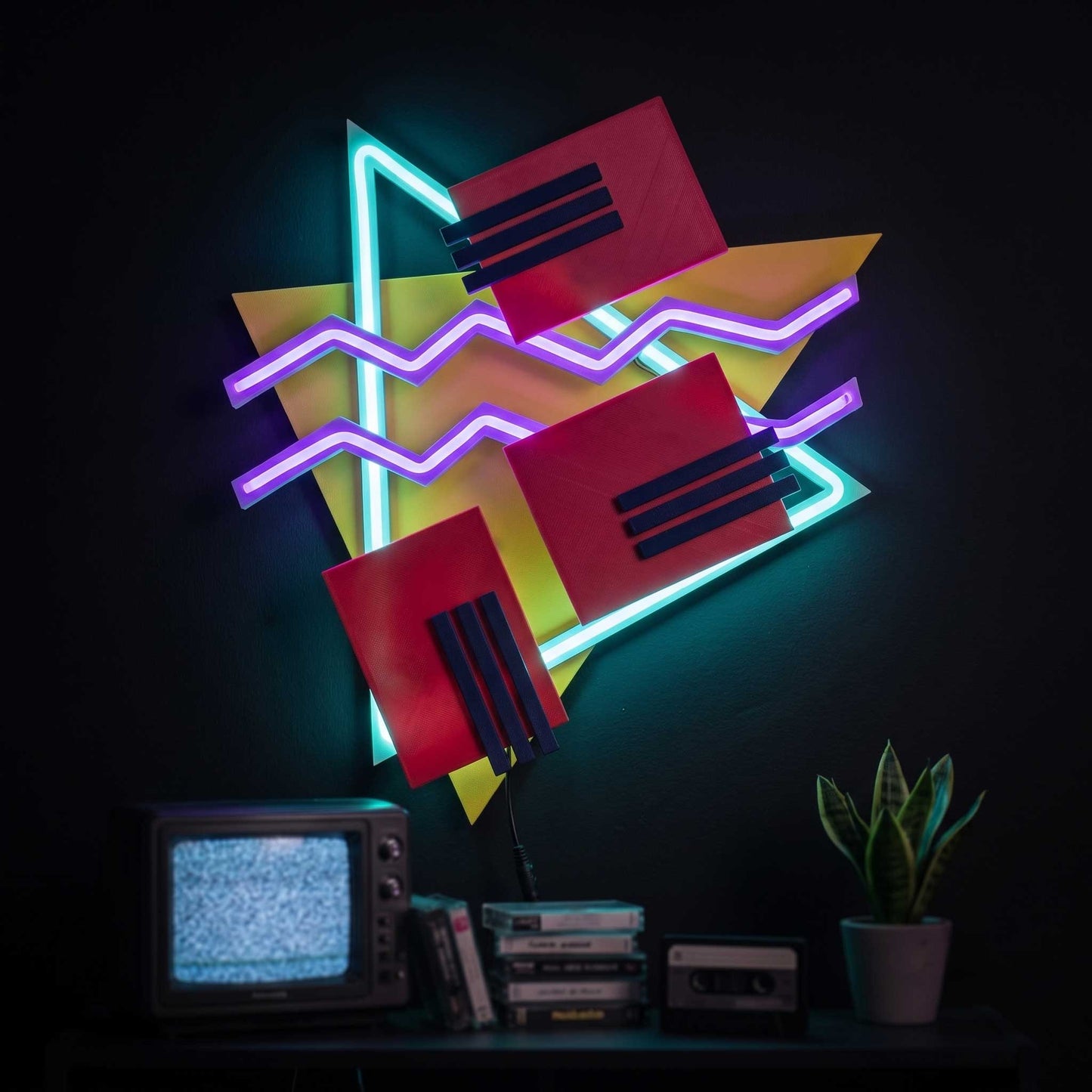 LED Neon Wall Art, The TripTik Neon Retro 80s 90s Vaporwave Sign, Memphis Geometric Light Up Decor, Handmade