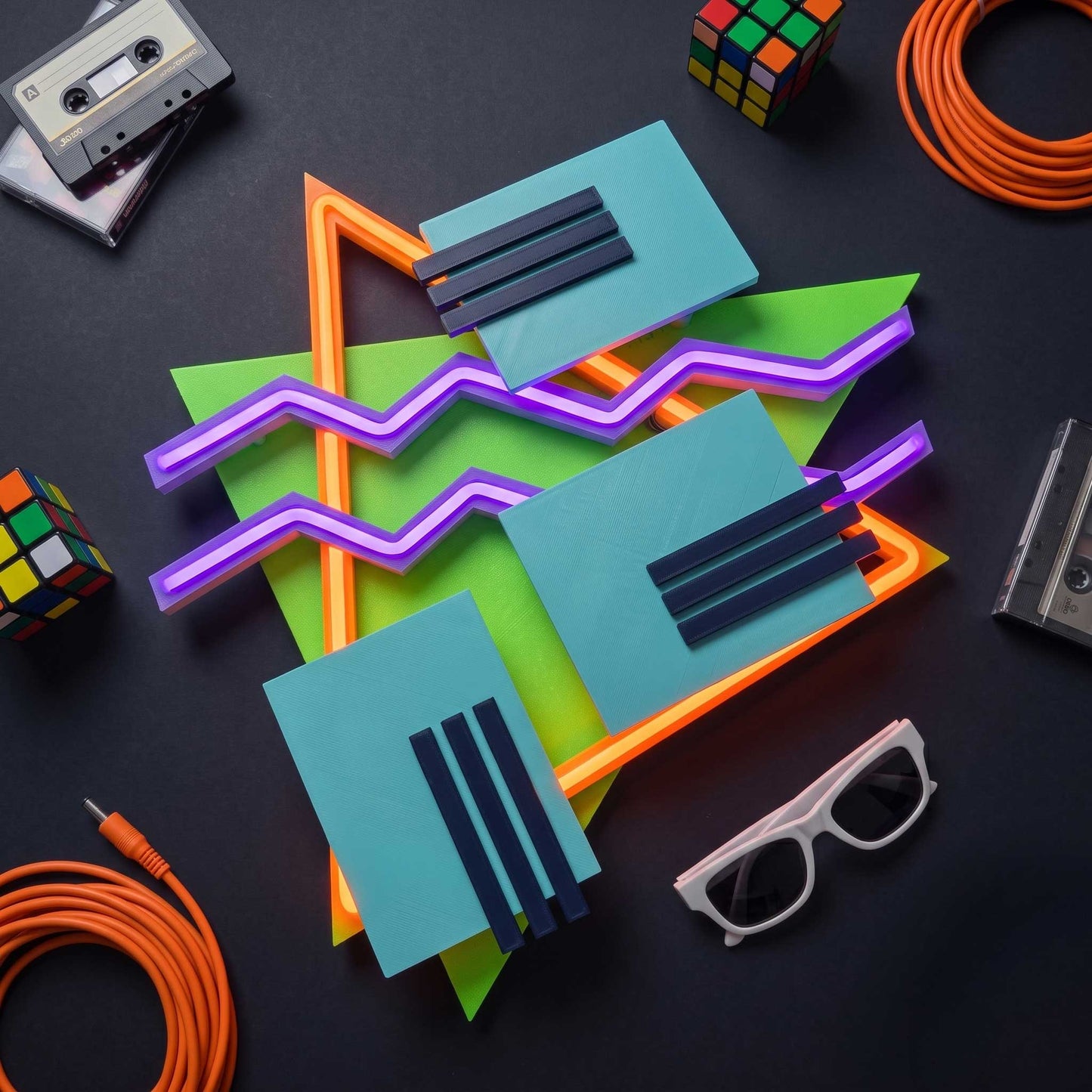 LED Neon Wall Art, The TripTik Neon Retro 80s 90s Vaporwave Sign, Memphis Geometric Light Up Decor, Handmade