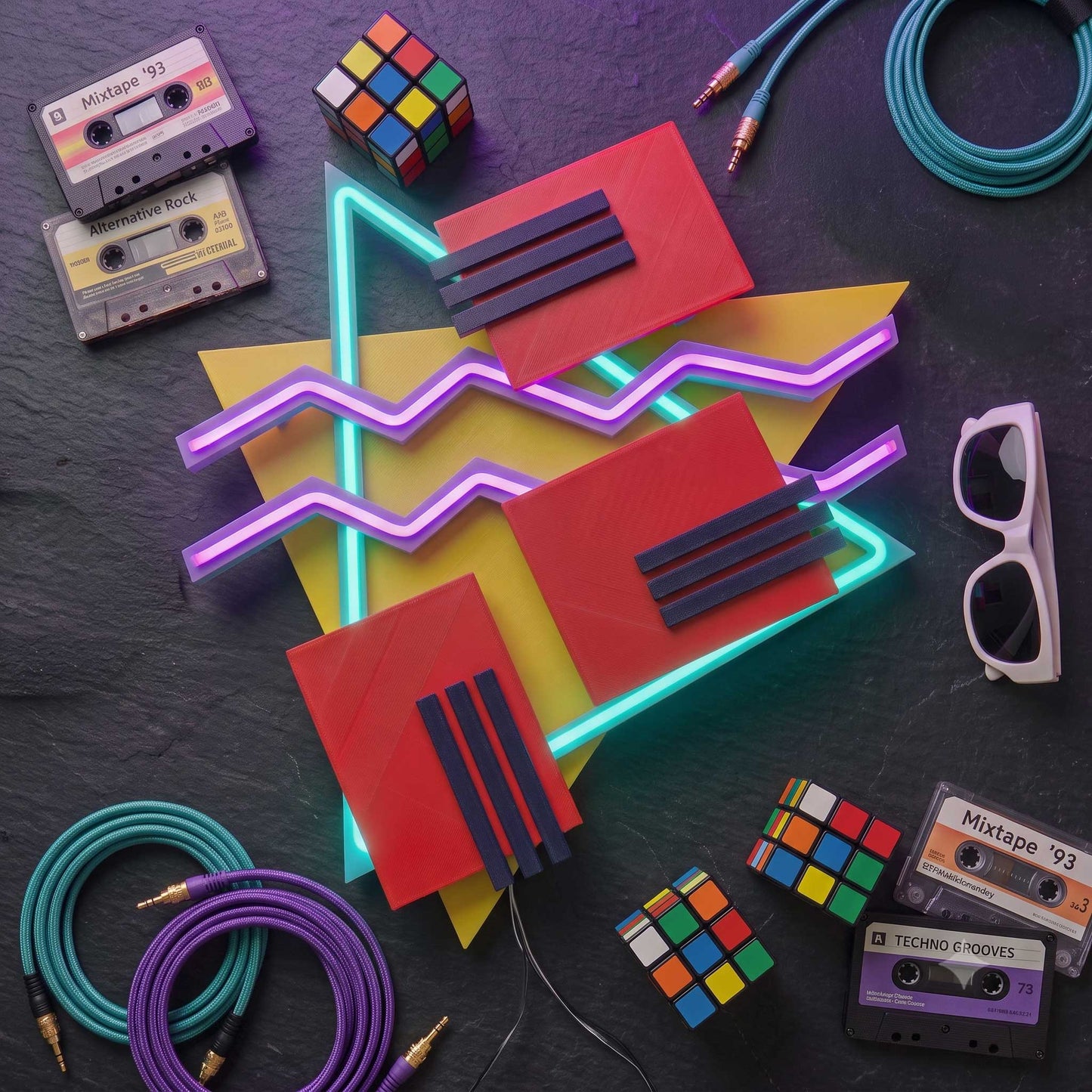 LED Neon Wall Art, The TripTik Neon Retro 80s 90s Vaporwave Sign, Memphis Geometric Light Up Decor, Handmade