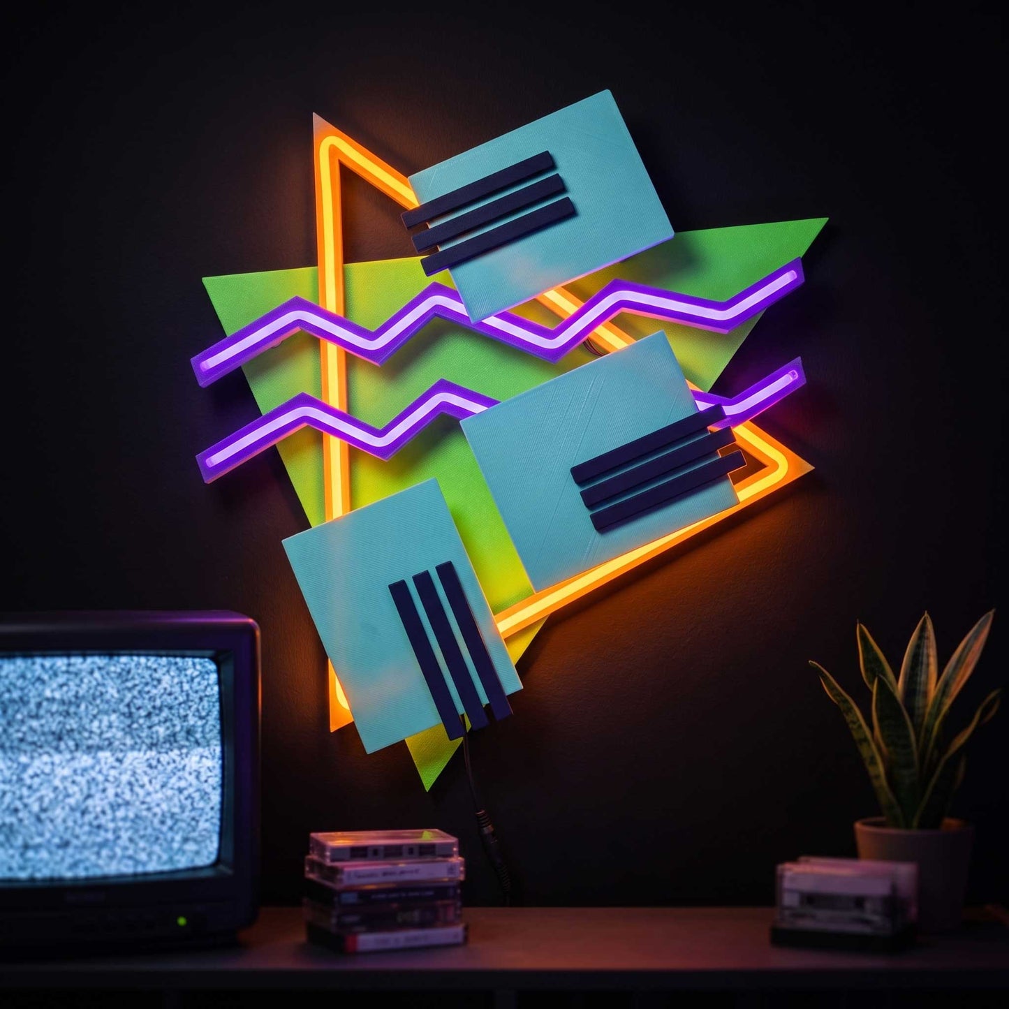 LED Neon Wall Art, The TripTik Neon Retro 80s 90s Vaporwave Sign, Memphis Geometric Light Up Decor, Handmade