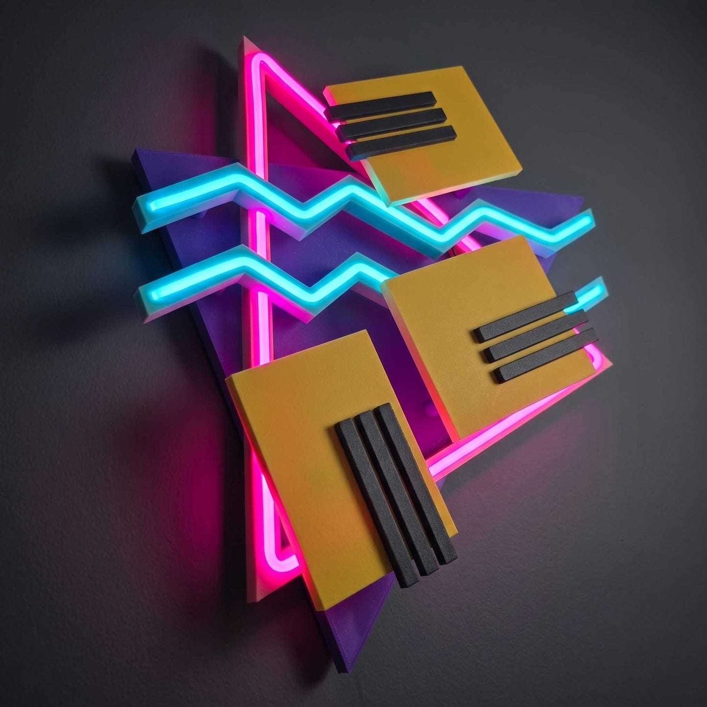 LED Neon Wall Art, The TripTik Neon Retro 80s 90s Vaporwave Sign, Memphis Geometric Light Up Decor, Handmade